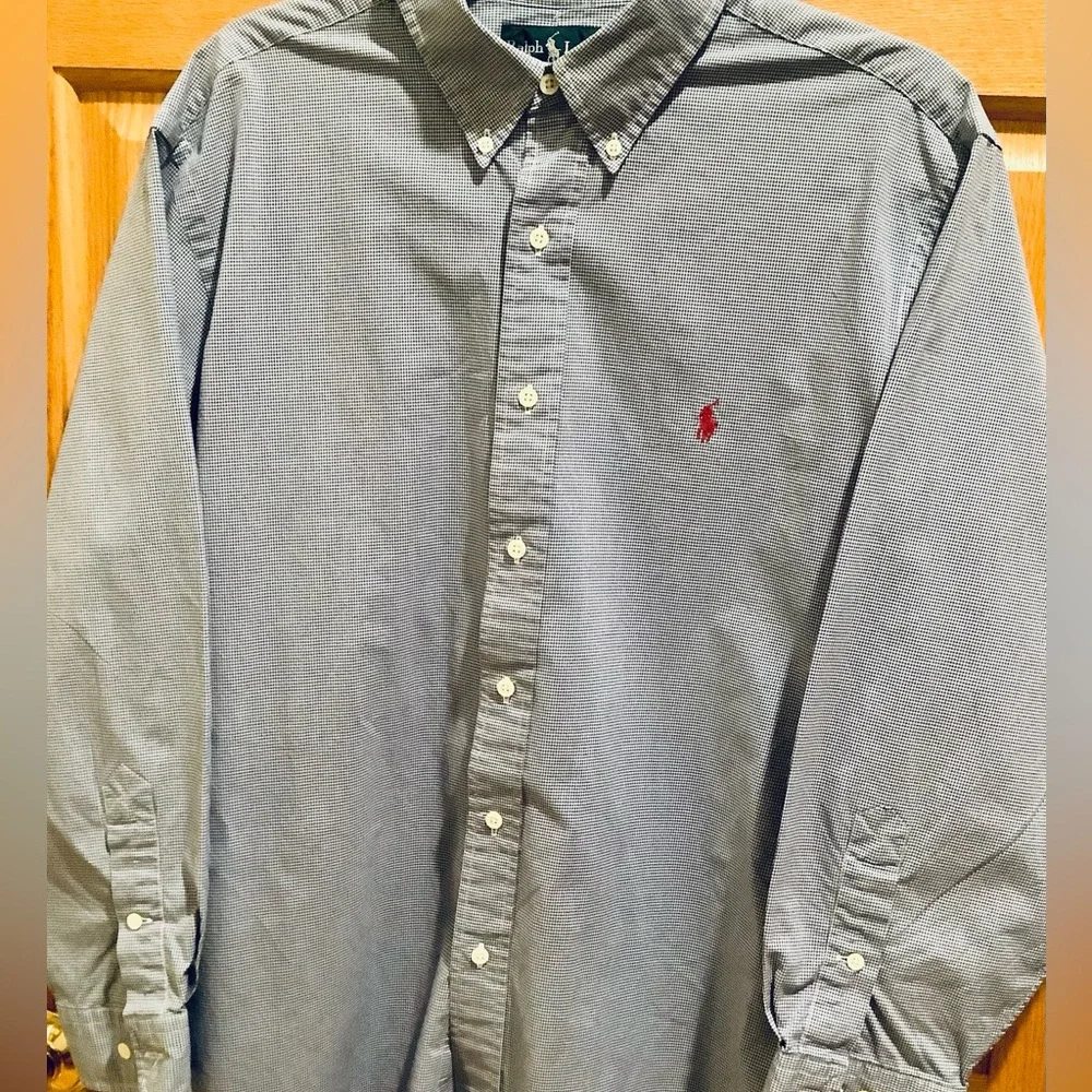 Polo Ralph Lauren Classic Fit Blue and White Check Button Down Shirt Size 17
